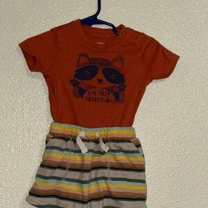 Orange Graphic Tee and Striped Shorts Set